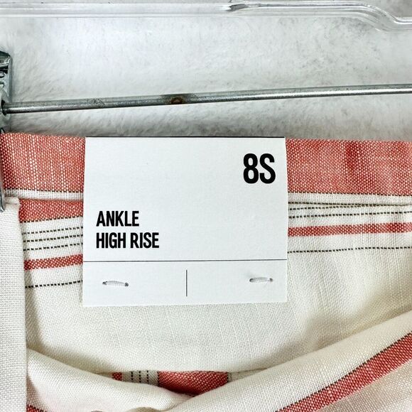 Express Linen Blend High Rise Ankle Pants Size 8 Short NWT Stripe Tie Waist - Picture 5 of 8